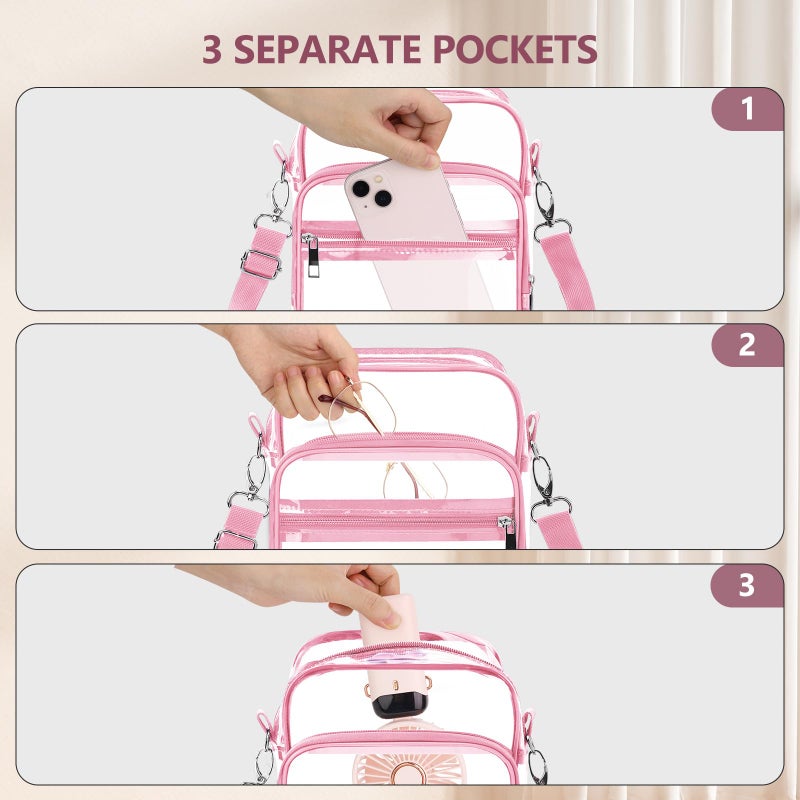 Blvornl Clear Crossbody Bag with Adjustable Shoulder Strap, Pink-small - Image 4